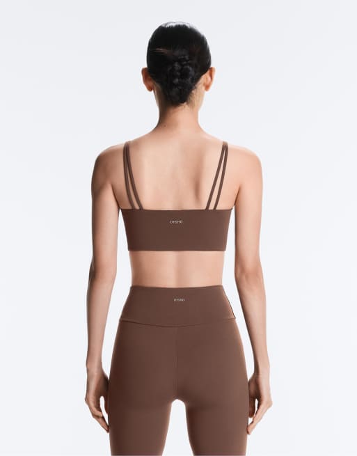 OYSHO Pleated medium-support comfortlux sports bra in brown, 2 of 4