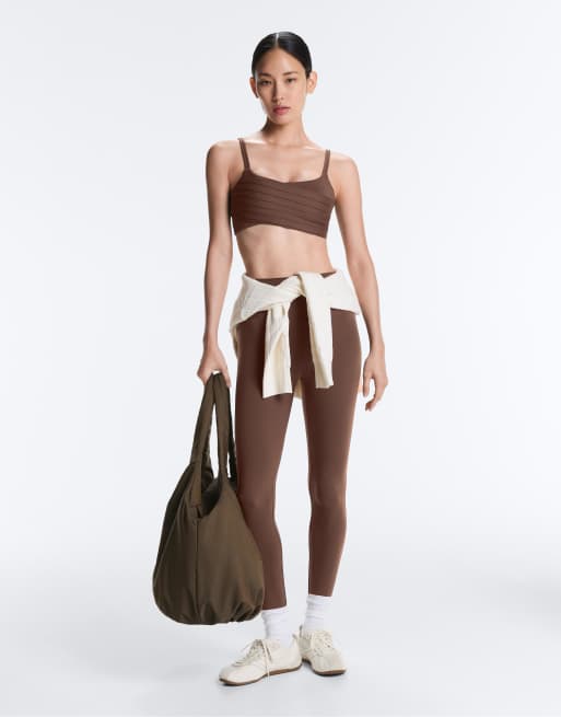 OYSHO Pleated medium-support comfortlux sports bra in brown, 4 of 4