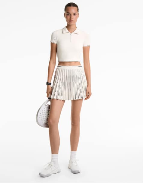 OYSHO Pleated seamless skirt in pale ecru