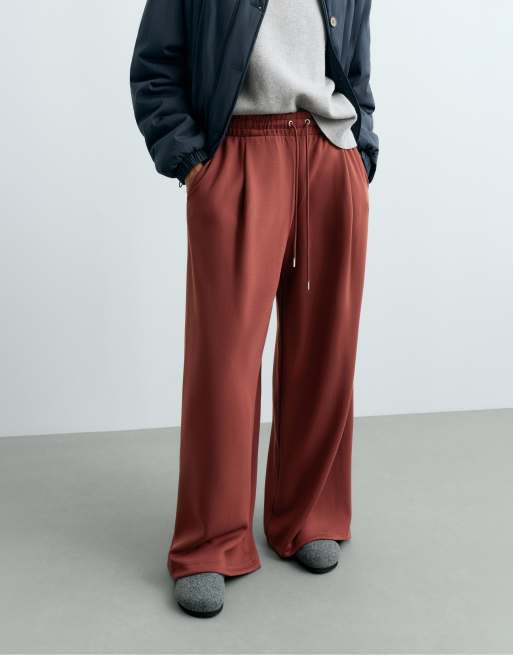 OYSHO Pleated wide-leg trousers in brown, 2 of 4