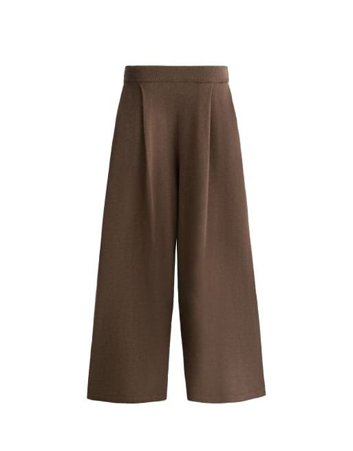 OYSHO Plisserade vida stickade byxor i brunt, 5 av 5