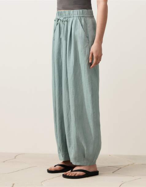 OYSHO – Plissierte Ballonhose aus 100% Leinen in Aquamarin - view 1