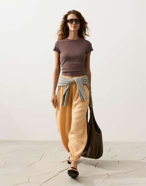 OYSHO – Plissierte Ballonhose aus 100% Leinen in Gelb - view 1
