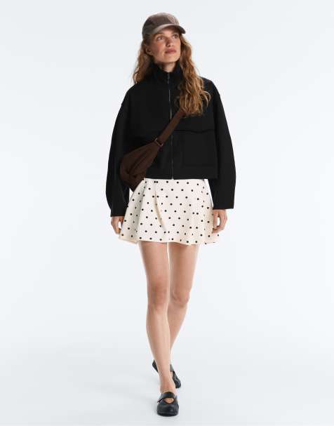 OYSHO Polka dot piqué skirt with cotton in pale ecru - view 1