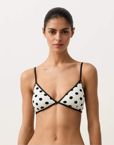 OYSHO Polka dot triangle bikini top in pale ecru - view 1