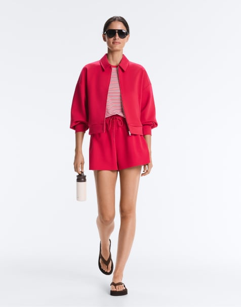 OYSHO Polo collar piqué jacket with cotton in red - view 1