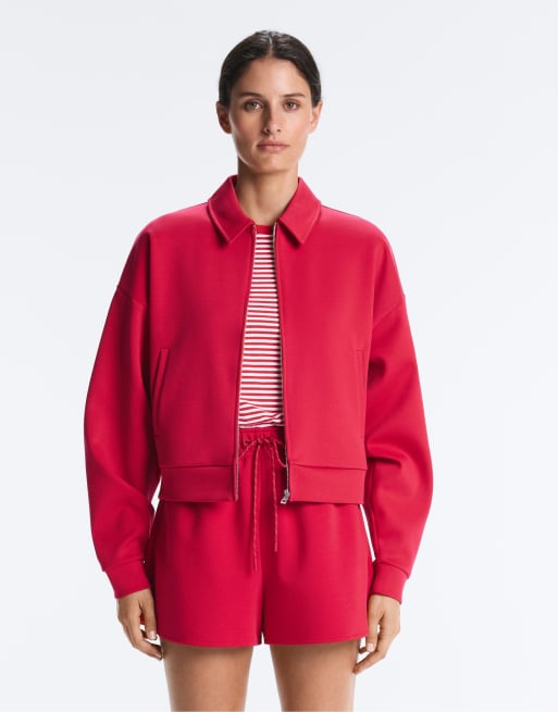 OYSHO Polo collar piqué jacket with cotton in red, 2 of 4