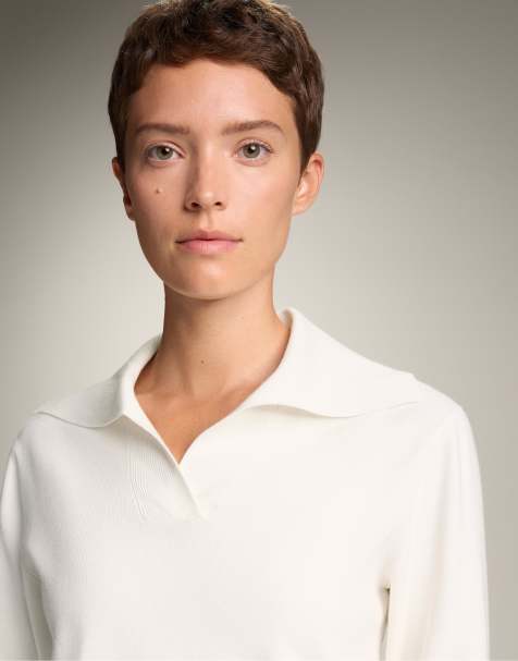 OYSHO Polo collar sweater in off-white - view 1
