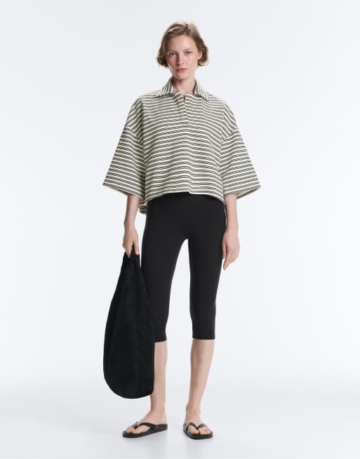 OYSHO - Polo coupe carrée en coton mélangé rayé - Écru pâle, 2 de 4