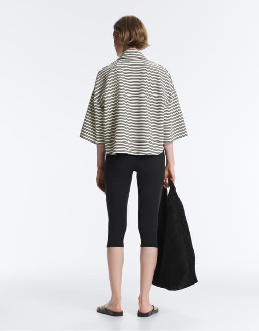 OYSHO - Polo coupe carrée en coton mélangé rayé - Écru pâle, 4 de 4
