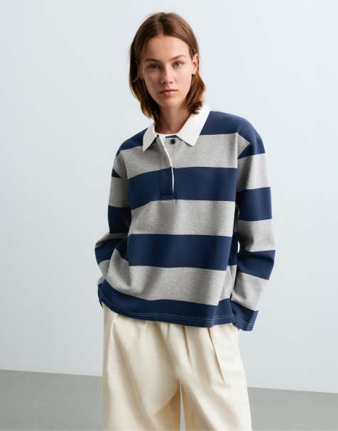 OYSHO polo en jacquard piqué gris et bleu - view 1