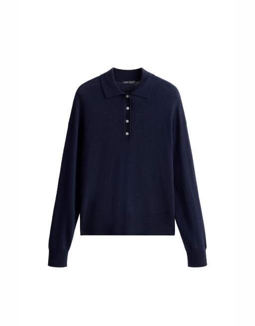 OYSHO polo en maille 100 % laine bleu moyen, 5 de 5