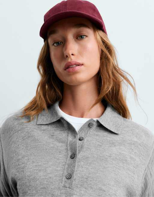 OYSHO polo en maille 100 % laine gris, 3 de 5