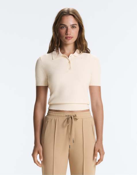 OYSHO polo en maille à manches courtes boutonné écru - view 1