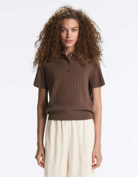 Oysho - Polo en maille pointelle - Marron - view 1