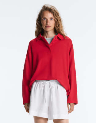 Polo en piqué à manches longues - Rouge vif XS