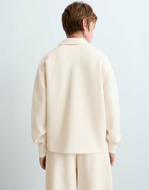 OYSHO - Polo en piqué de coton à rayures - Écru pâle, 4 de 6