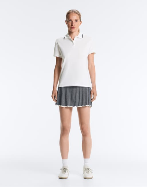 OYSHO - Polo en piqué de coton contrastant à manches courtes - Blanc cassé, 2 de 4