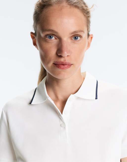 OYSHO - Polo en piqué de coton contrastant à manches courtes - Blanc cassé, 3 de 4