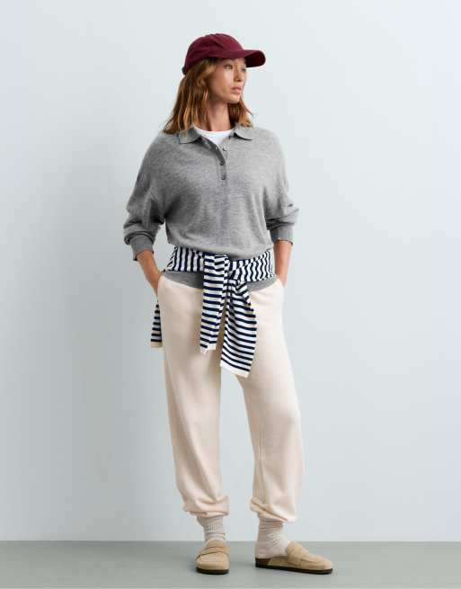OYSHO polo in maglia 100% lana grigio, 2 di 5