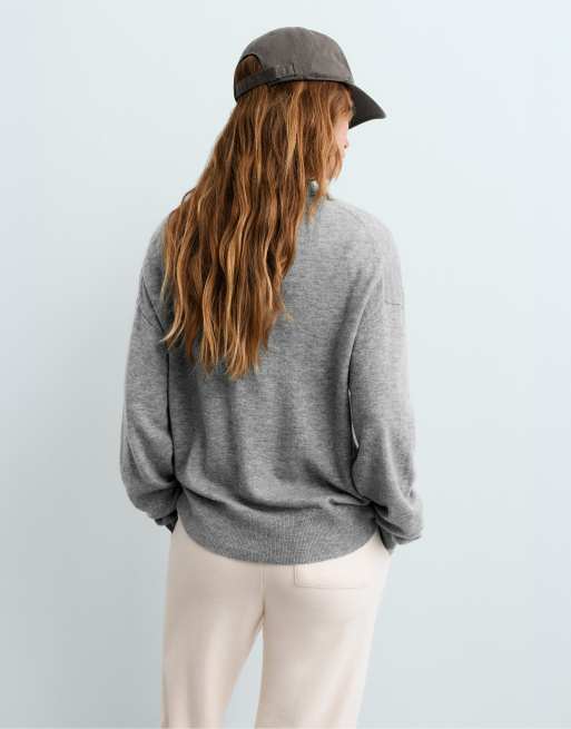 OYSHO polo in maglia 100% lana grigio, 4 di 5