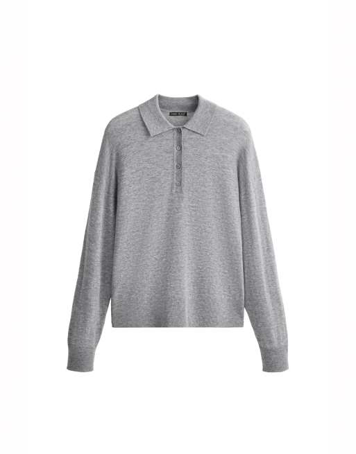OYSHO polo in maglia 100% lana grigio, 5 di 5