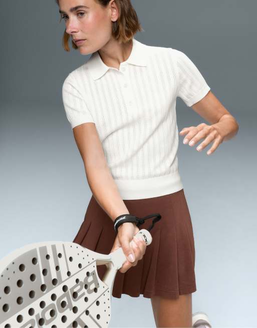 OYSHO - Polo in maglia traforata bianco sporco, 5 di 6