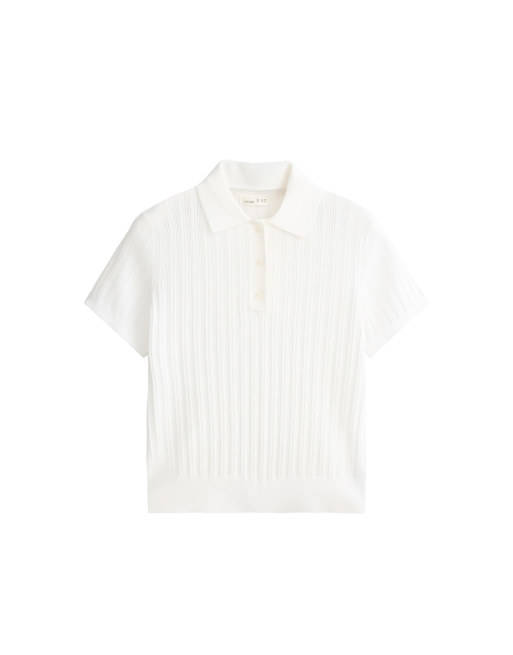 OYSHO - Polo in maglia traforata bianco sporco, 6 di 6