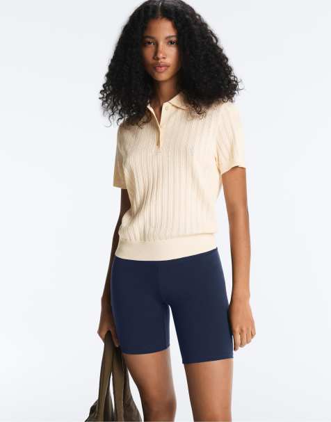 OYSHO - Polo in maglia traforata écru - view 1