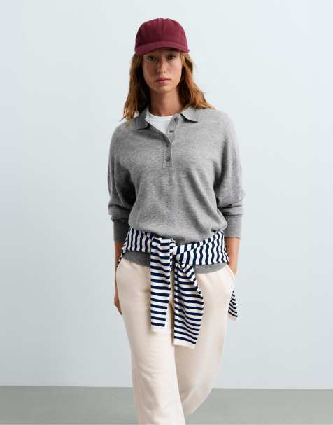 OYSHO Polo knit 100% wool in grey - view 1