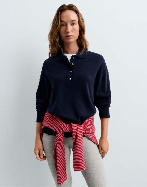 OYSHO Polo knit 100% wool in mid blue - view 1