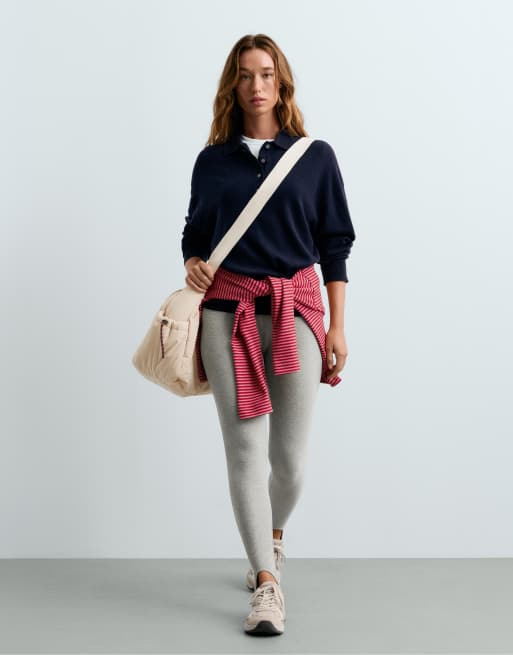 OYSHO Polo knit 100% wool in mid blue, 2 of 5