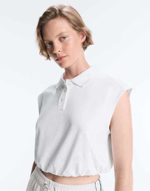 OYSHO - Polo sans manches en coton piqué - Blanc cassé, 3 de 4