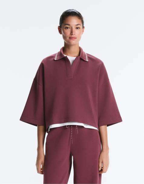 OYSHO Polo sweatshirt with wide pique cotton sleeve in purple