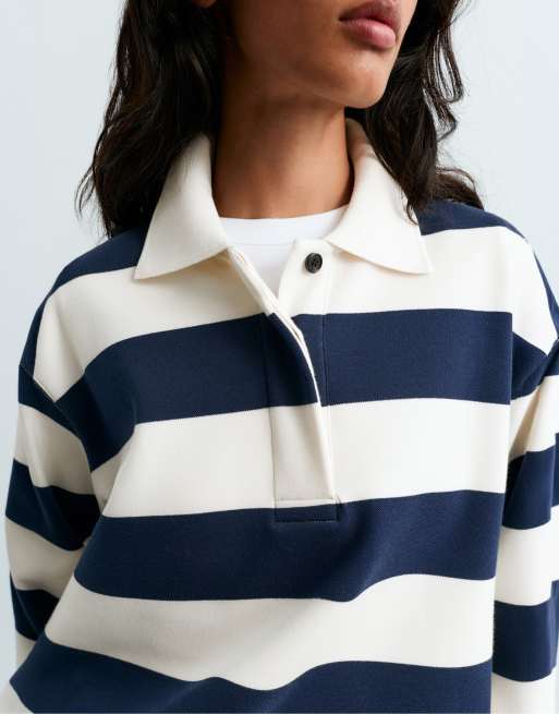 OYSHO – Polohemd aus Jacquard-Pikee in Marineblau, 3 von 7