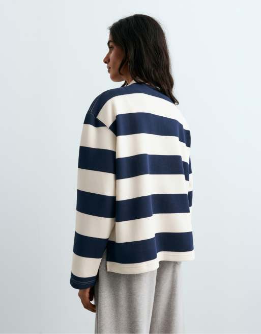 OYSHO – Polohemd aus Jacquard-Pikee in Marineblau, 4 von 7