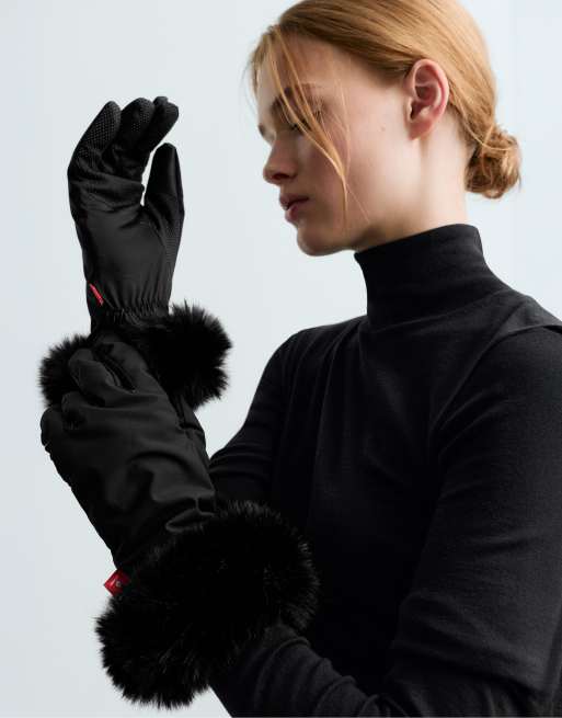 OYSHO Primaloft® gepolsterte Handschuhe mit Faux-Fur-Effekt in Schwarz, 2 von 4