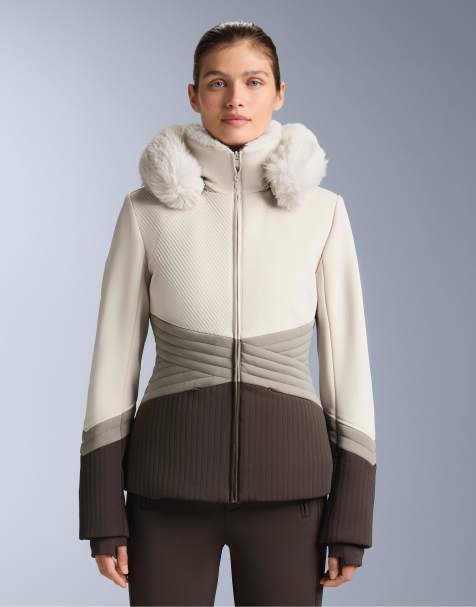 OYSHO - Primaloft® - Giacca da sci super aderente resistente all'acqua color visone pallido con motivo color block - view 1