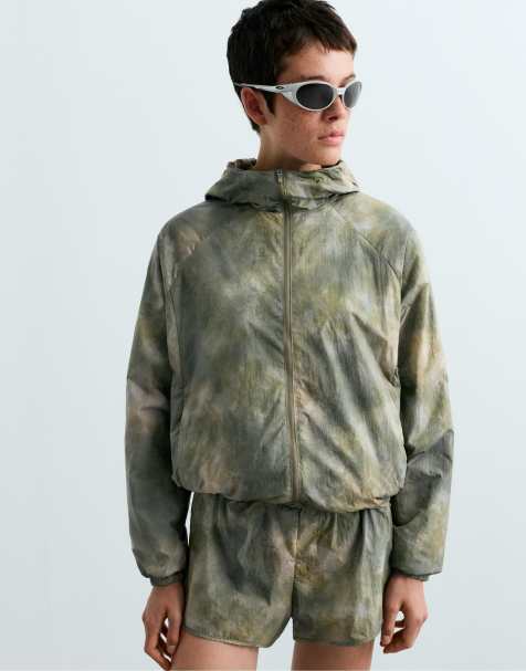 OYSHO Printed track jacket in khaki - view 1