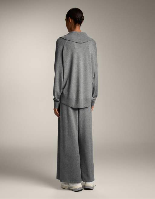 OYSHO Pull à col en V à revers Gris chiné ASOS