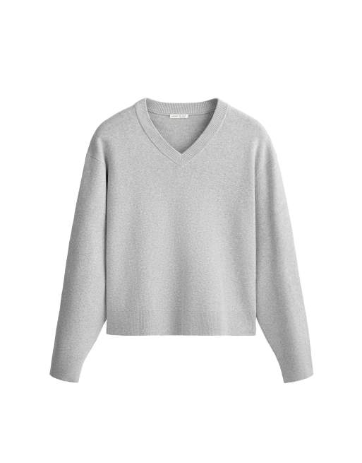 OYSHO pull col V en coton mélangé gris pâle, 5 de 5