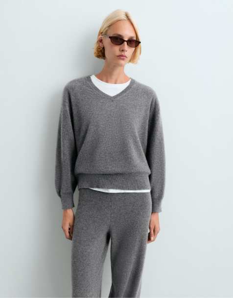 OYSHO pull en maille 100 % cachemire col V gris - view 1