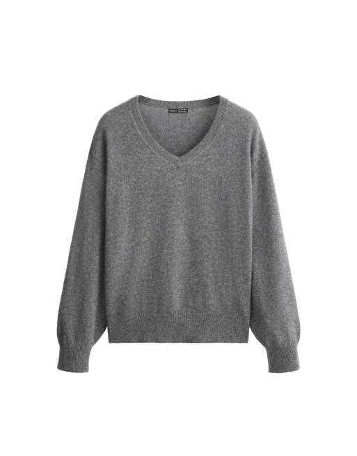 OYSHO pull en maille 100 % cachemire col V gris, 5 de 5