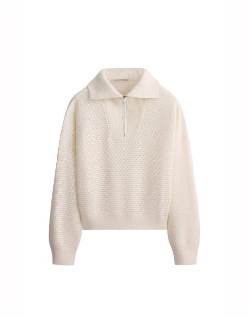 OYSHO pull en maille ajourée en mélange de coton écru clair, 5 de 6