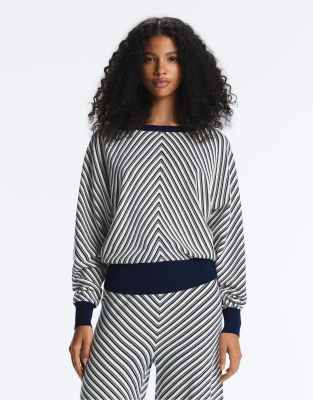 Pull en maille avec rayures en diagonale - Bleu marine L