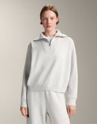 OYSHO - Pull en maille côtelée à col zippé - Gris pâle chiné