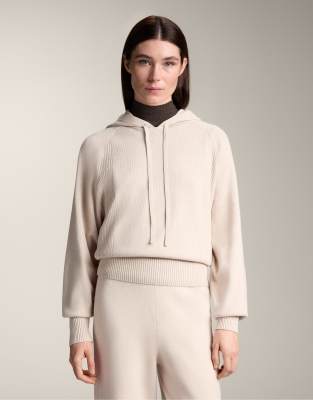 OYSHO - Pull en maille côtelée avec capuche à cordons de serrage et taille ajustée - Gris