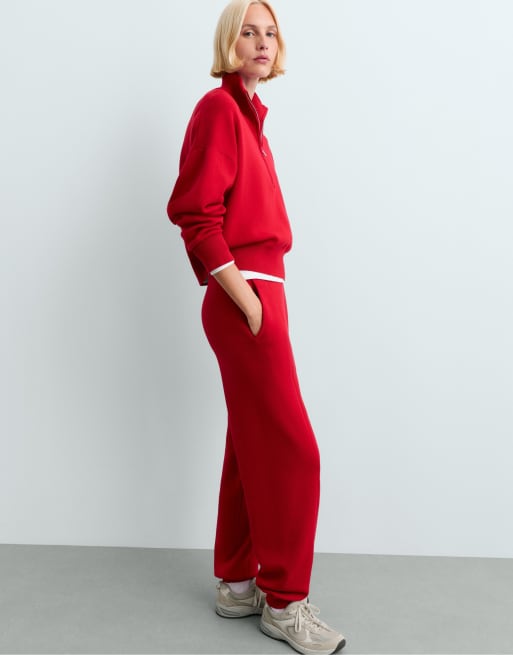 OYSHO pull en maille demi-zip en coton mélangé rouge, 5 de 7