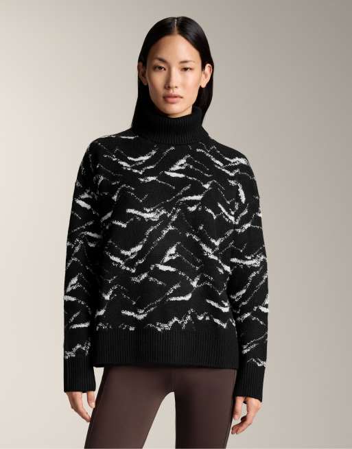 Oysho - Pull en maille imprimé montagnes - Noir