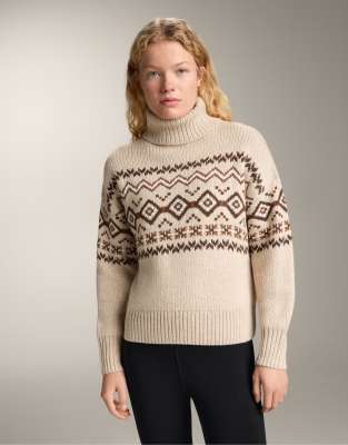 OYSHO - Pull en maille jacquard à col montant avec 10 % laine - Taupe-Gris